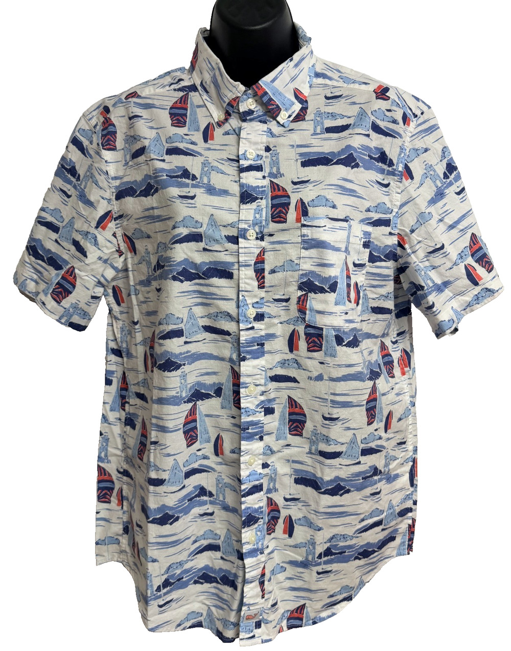 Vineyard Vines Classic Fit Murray Shirt Men's Medium White Sailboat Lighthouse